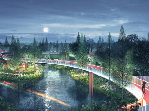  现代特色景观栈桥su模型 