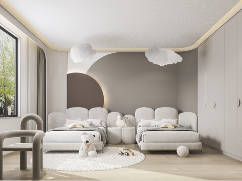  儿童房床书桌书柜3d模型 