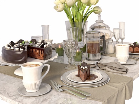  郁金香餐桌布置3d模型 