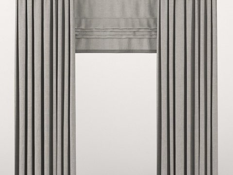  棕色窗帘配罗马帘3d模型 