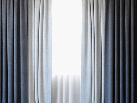  窗帘 47 带薄纱窗帘3d模型 