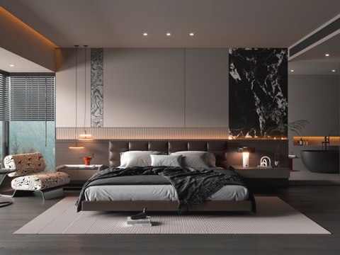 现代意式卧室su模型