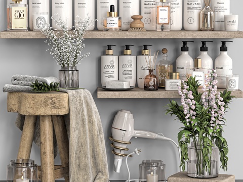  现代侘寂浴室用品套装3d模型 