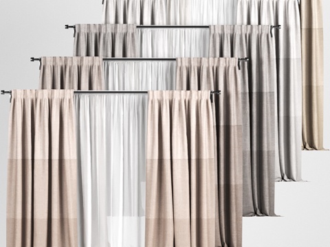  不同款式的白色薄纱窗帘系列3d模型 