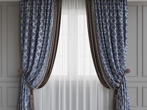  经典款3号蓝色窗帘3d模型 