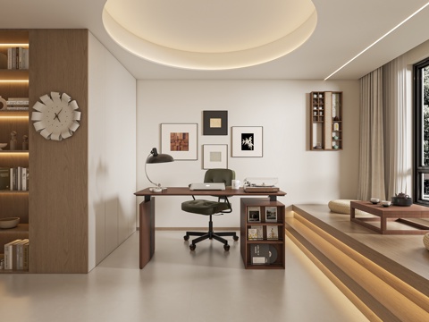  现代开放式书房3d模型 