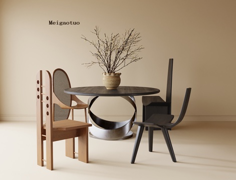 现代餐桌椅 餐椅 圆形餐桌su模型