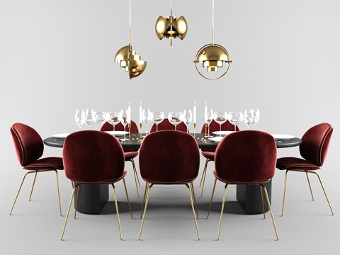  Gubi甲虫餐桌椅套装3d模型 