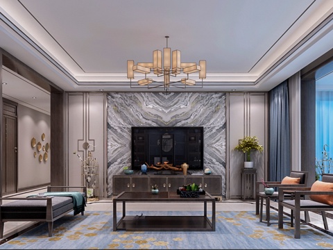  新中式客餐厅沙发3d模型 