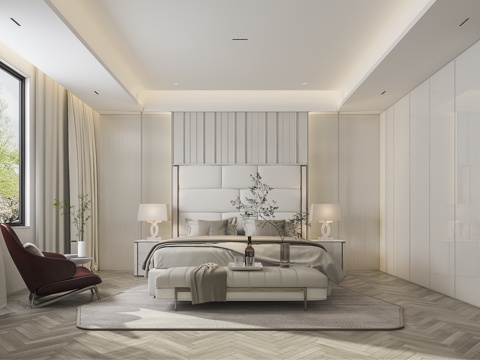  现代卧室床衣柜3d模型 