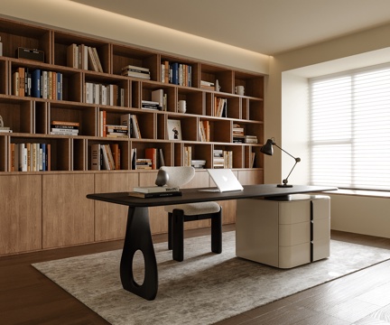 现代书房 书桌椅 书柜su模型
