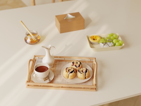 现代奶油风摆件 茶点su模型