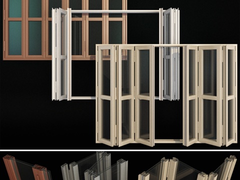  折叠彩绘玻璃铝门3d模型 