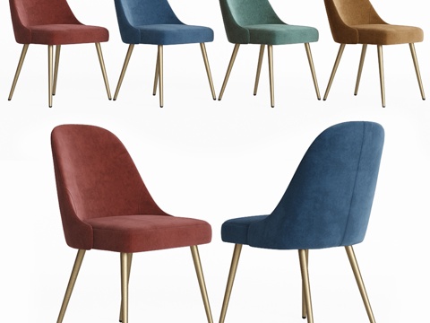  West Elm中世纪风格软包餐椅-天鹅绒款3d模型 