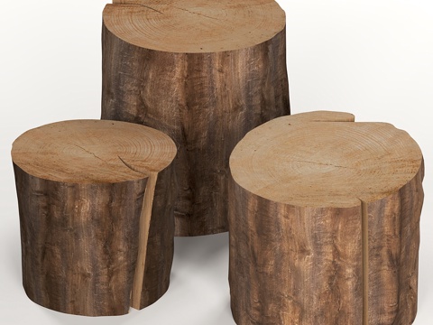  三张深色树桩咖啡桌3d模型 