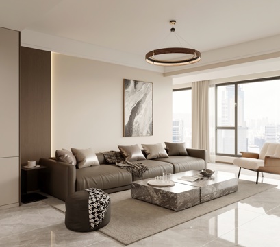  现代客餐厅 开放厨房 玄关 酒柜3d模型 