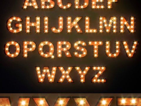  发光金属标识。套装12。字母3d模型 