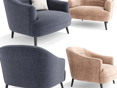  Agnes天鹅绒中世纪扶手椅3d模型 