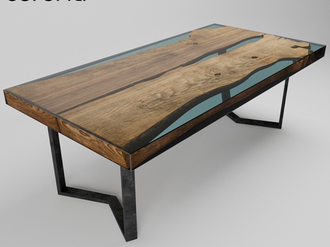  木质环氧树脂桌3d模型 