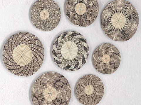  非洲藤编壁挂篮套装3d模型 