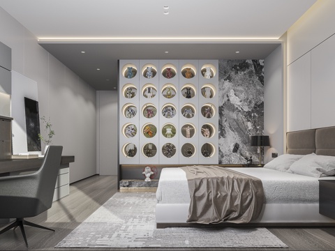  男孩房床书桌手办柜3d模型 