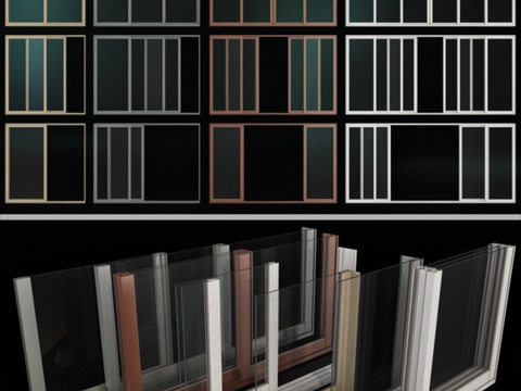  滑动彩绘玻璃铝窗    滑动式3d模型 