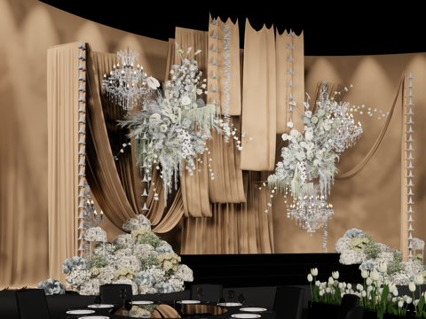 香槟色小众布幔造型婚礼花艺美陈su模型