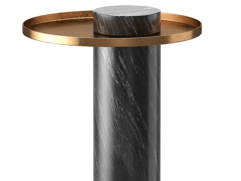  黑色大理石与拉丝金Pillar边桌3d模型 