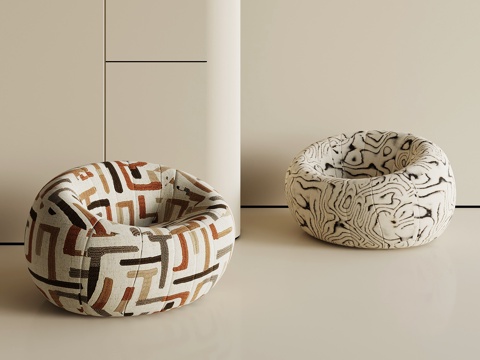 法式中古懒人沙发 单人沙发su模型