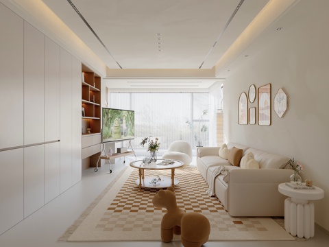 原木奶油风客厅su模型