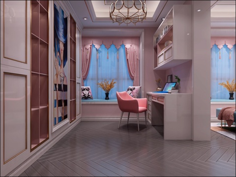  现代欧式书房桌椅3d模型 