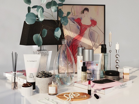  化妆品装饰套装3d模型 