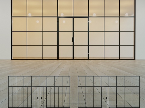  玻璃隔断。一扇门。173d模型 