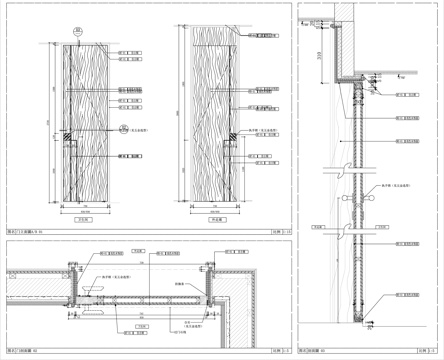 木饰面单开门 现代门 卫生间门 门节点cad施工图