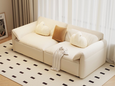  现代奶油风沙发 双人沙发su模型 