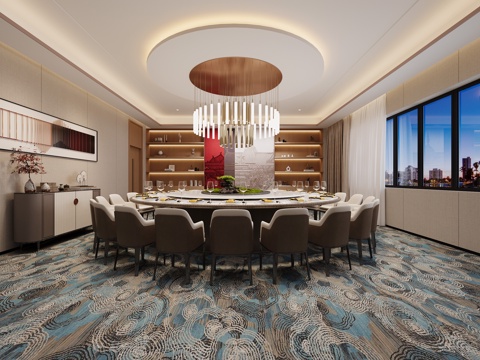  新中式餐饮包厢3d模型 