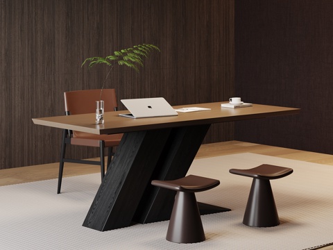  现代意式书桌 书桌椅su模型 