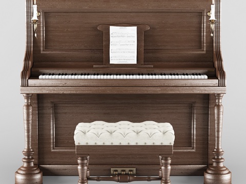  复古木质钢琴3d模型 