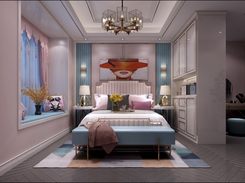  现代欧式女孩房床3d模型 
