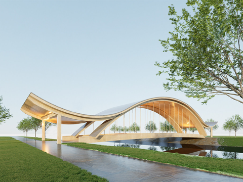 现代景观桥 拱桥 人行桥 廊桥su模型