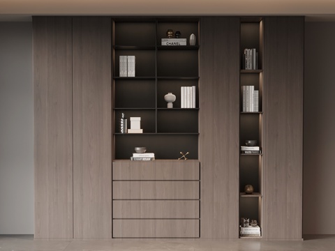 现代意式书柜 书架su模型