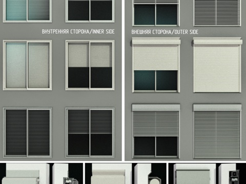  带卷帘的滑动彩绘玻璃门3d模型 