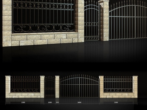  带大门和小门的围栏 43d模型 