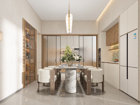  现代轻奢餐厅免费3d模型 