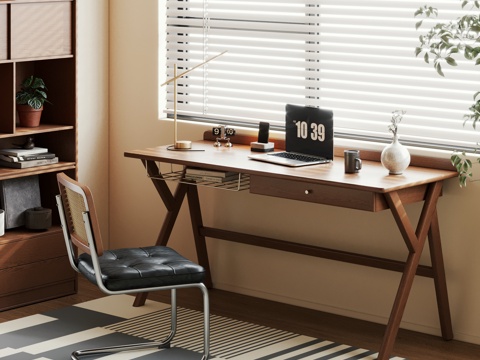  中古风实木书桌  复古风实木书桌3d模型 