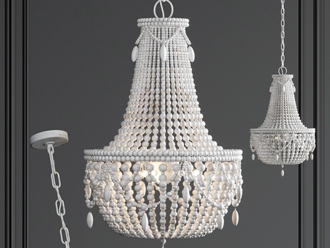  RH Anselme白色木质大型水晶吊灯3d模型 