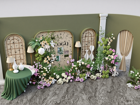 美陈摆件装饰背景墙su模型