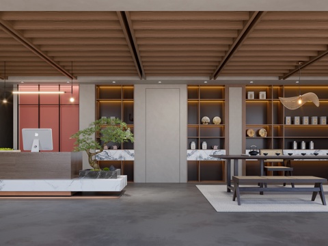  民宿大厅    酒店大堂   民宿   服务台3d模型 