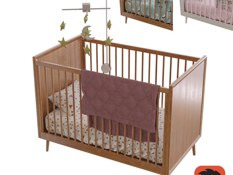  West Elm中世纪可折叠婴儿床3d模型 