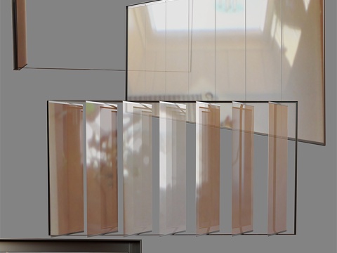  玻璃隔断，可移动3d模型 